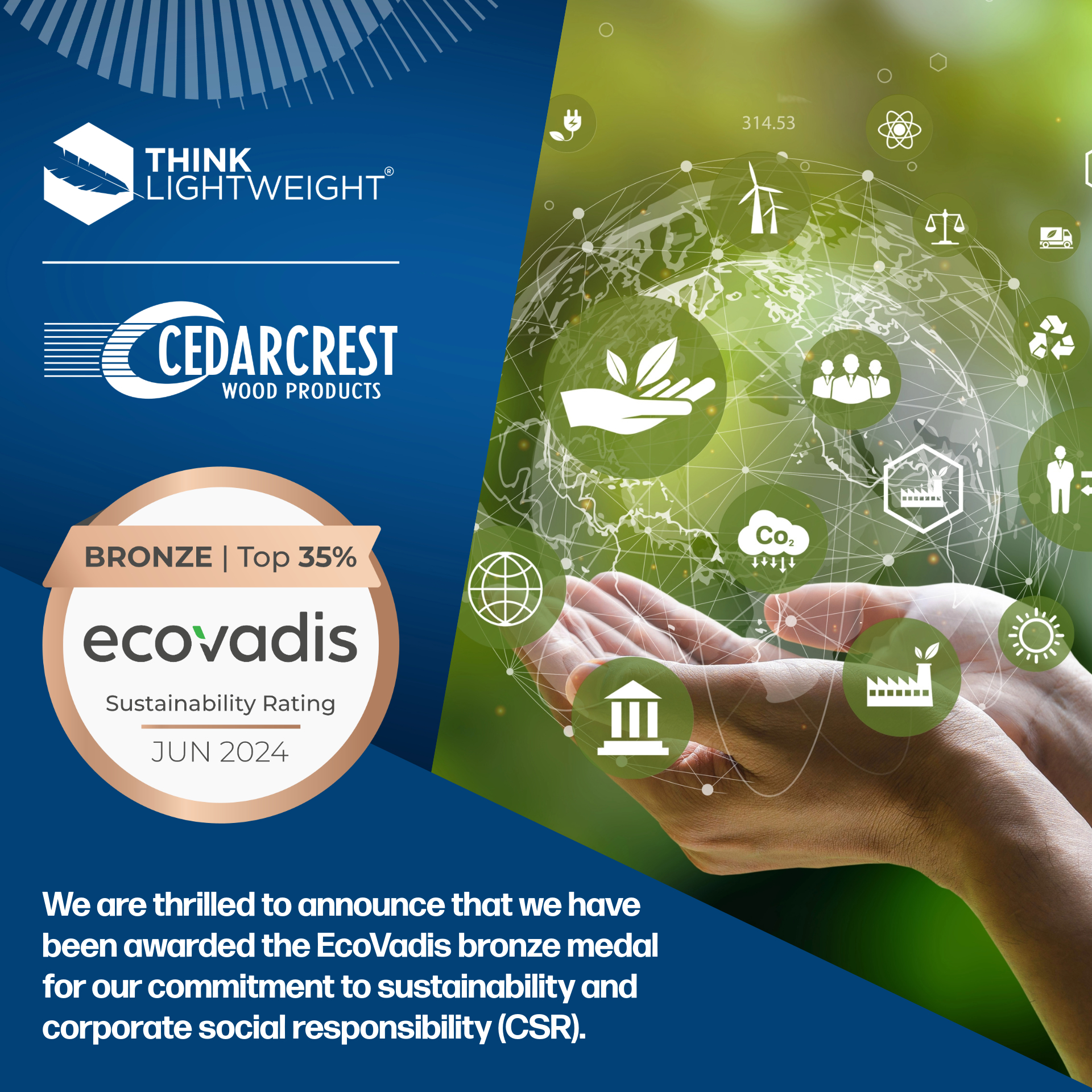 EcoVadis 2024 Sustainability Think Lightweight Cedarcrest Wood Products Lightweight Panels Honeycomb Core Wood Panels